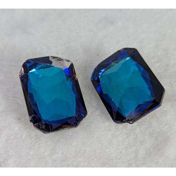 2 damaged blue rhinestone buttons for craft use. angle cut - Picture 1 of 5